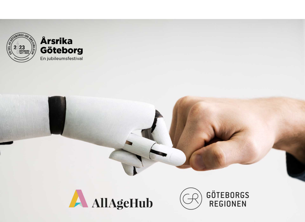 Robothand möter människohand med årsrika Göteborg logo
